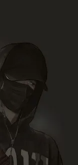 Mysterious anime character in dark hoodie and mask.