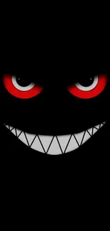 Dark wallpaper with a mysterious smiling face and red eyes.