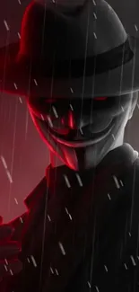 Dark and mysterious masked figure in the rain wallpaper.