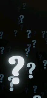 Mystery-themed wallpaper with glowing question marks on a dark background.