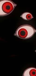 Wallpaper with floating red eyes on a black background for mobile phones.