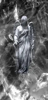 Mystic angel statue on marble background mobile wallpaper.