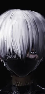 Anime character with white hair and mask, in a dark theme.