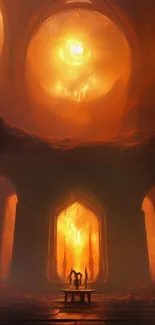 Fiery orange archway in fantasy setting with glowing light