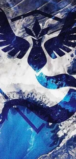 Mystical bird with abstract blue and white background wallpaper.