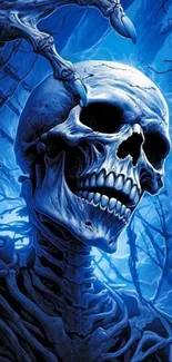 Mystical blue skull with dark, fantasy design on mobile wallpaper.