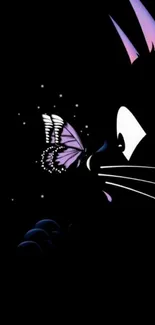 Mystic cat with a glowing butterfly in the dark.