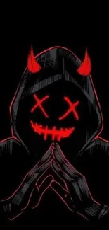 Mystic devil face in red and black hoodie wallpaper.