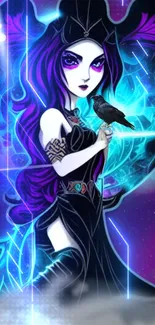 Fantasy character with purple and blue hues in a mystical mobile wallpaper.