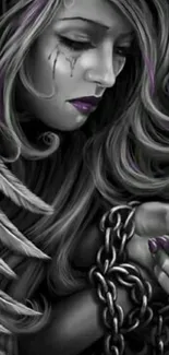 Mystic woman with chains and purple accents in fantasy art wallpaper.