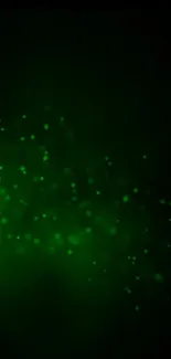 Mystic green particles on a dark background for mobile wallpaper.