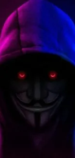 Hooded figure with neon glow and mysterious aura mobile wallpaper.