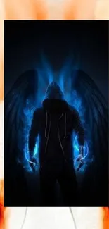 Hooded figure with blue wings mobile wallpaper.