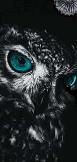 Mystic owl with bright eyes on a black background mobile wallpaper.