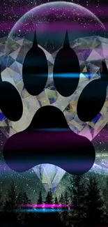 Mystical diamond and paw print on a galaxy background wallpaper.