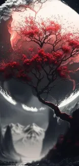 Mystic red tree and moon mobile wallpaper.