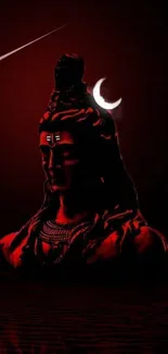 Mystic red wallpaper of Lord Shiva with crescent moon.