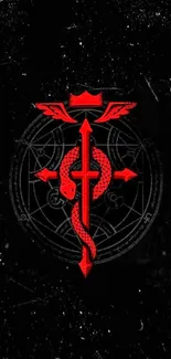 Mystical red symbol on a dark background.