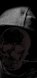 Hooded skull art in dark shadows for mobile wallpaper.