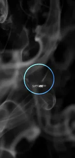 Mystic smoke with a digital charging ring on a black background.