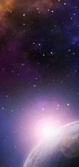 Galaxy view wallpaper with planets and stars.