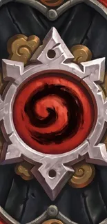 Mystic spiral emblem with gold accents on a dark background.