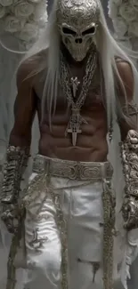 Mystic warrior in detailed armor with angel wings