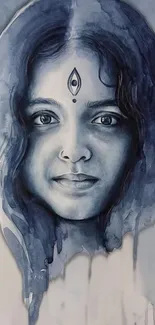 Mystic watercolor portrait with blue hues.