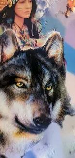 Mystic wolf with spiritual art elements in vibrant colors.