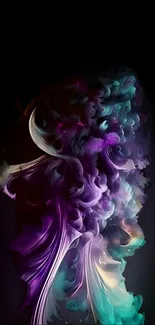 Mystical abstract fluid art wallpaper with vibrant colors and elegant swirls.