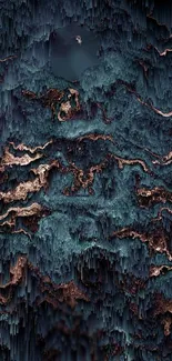 Mystical abstract mobile wallpaper with dark teal and copper textures.