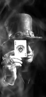 Mysterious figure with ace card in smoke.