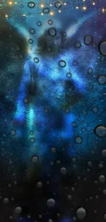 Mystical blue angel in raindrop design wallpaper.