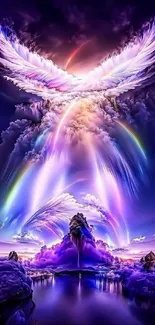 Ethereal angelic sky with vibrant purples and blues.