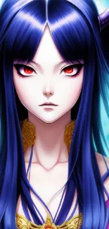 Anime character with blue hair and mystical aura in vivid colors.