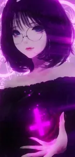 Mystical anime girl with glowing purple aura.