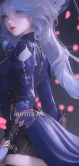 Vibrant mystical anime character in blue attire.