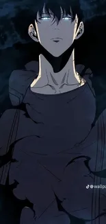 Mysterious anime character on dark background.