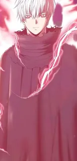 Anime character in magenta cloak with mystical aura.