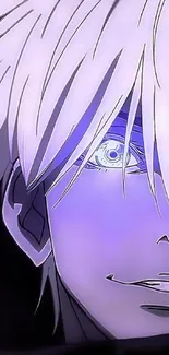 Purple anime character with white hair.