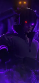 Anime character with glowing purple eyes and a mystical aura.