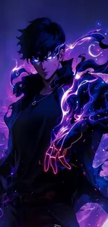 Mystical anime character with purple flames.