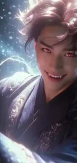 Anime character with mystical glow and vibrant style.