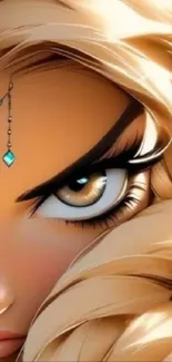 Close-up of a mystical anime character's eye.