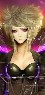 Mystical anime fairy wallpaper with striking purple and dark tones.