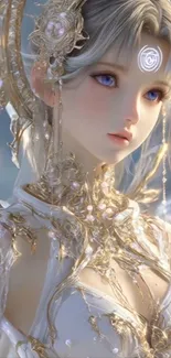 Ethereal fantasy anime character art with golden accents.