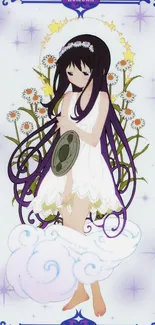 Anime girl in a mystical floral setting.