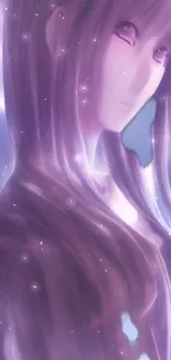 Ethereal anime character with purple glow.