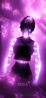 Anime character with purple glow in forest