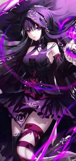 Anime witch with flowing purple attire and a mystical aura.